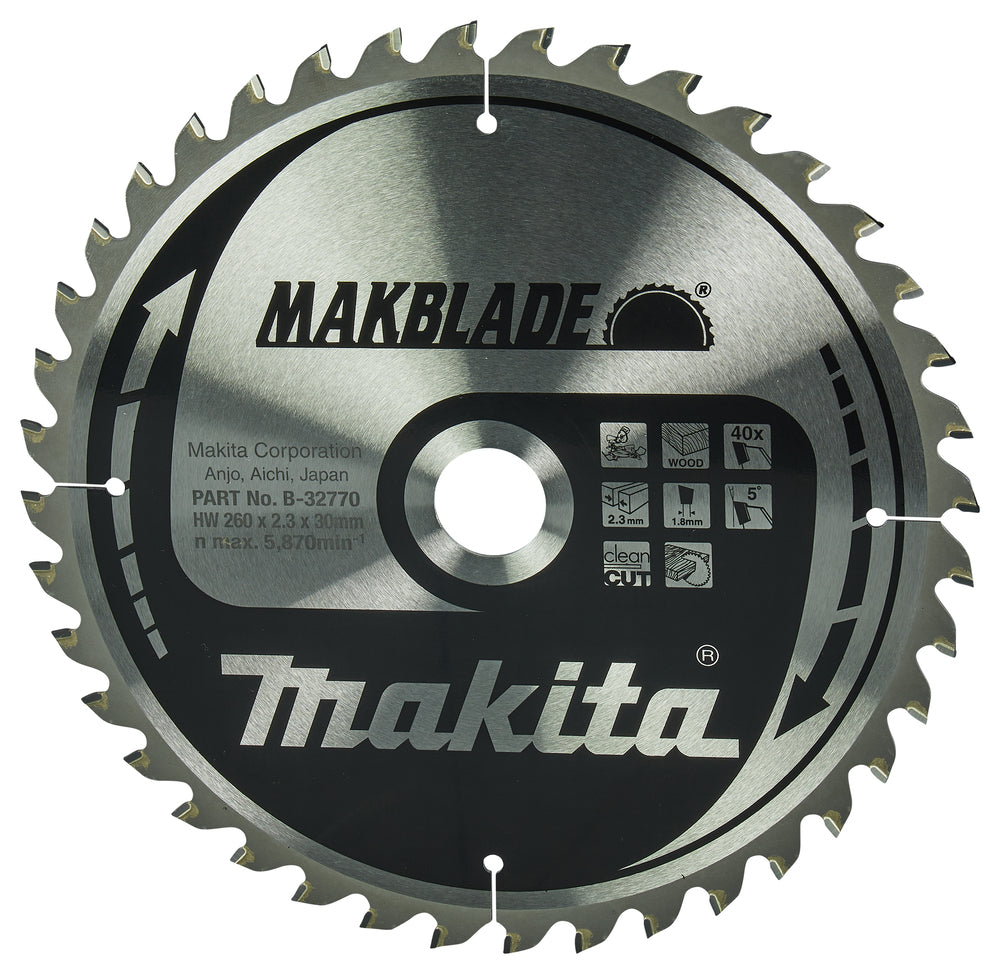 Makita Sågklinga, T.C.T, Makblade, 260 x 30 mm, 40 TB-32770