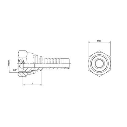 Presskoppling Rak Invändig G-gänga 60° tätningskona stål