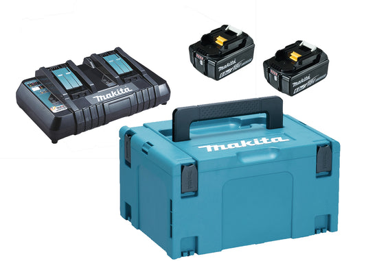 Makita Powerpack LXT® 2 st 6,0 Ah Li-ion batterier, 1 st tvåportsladdare samt MAKPAC.
