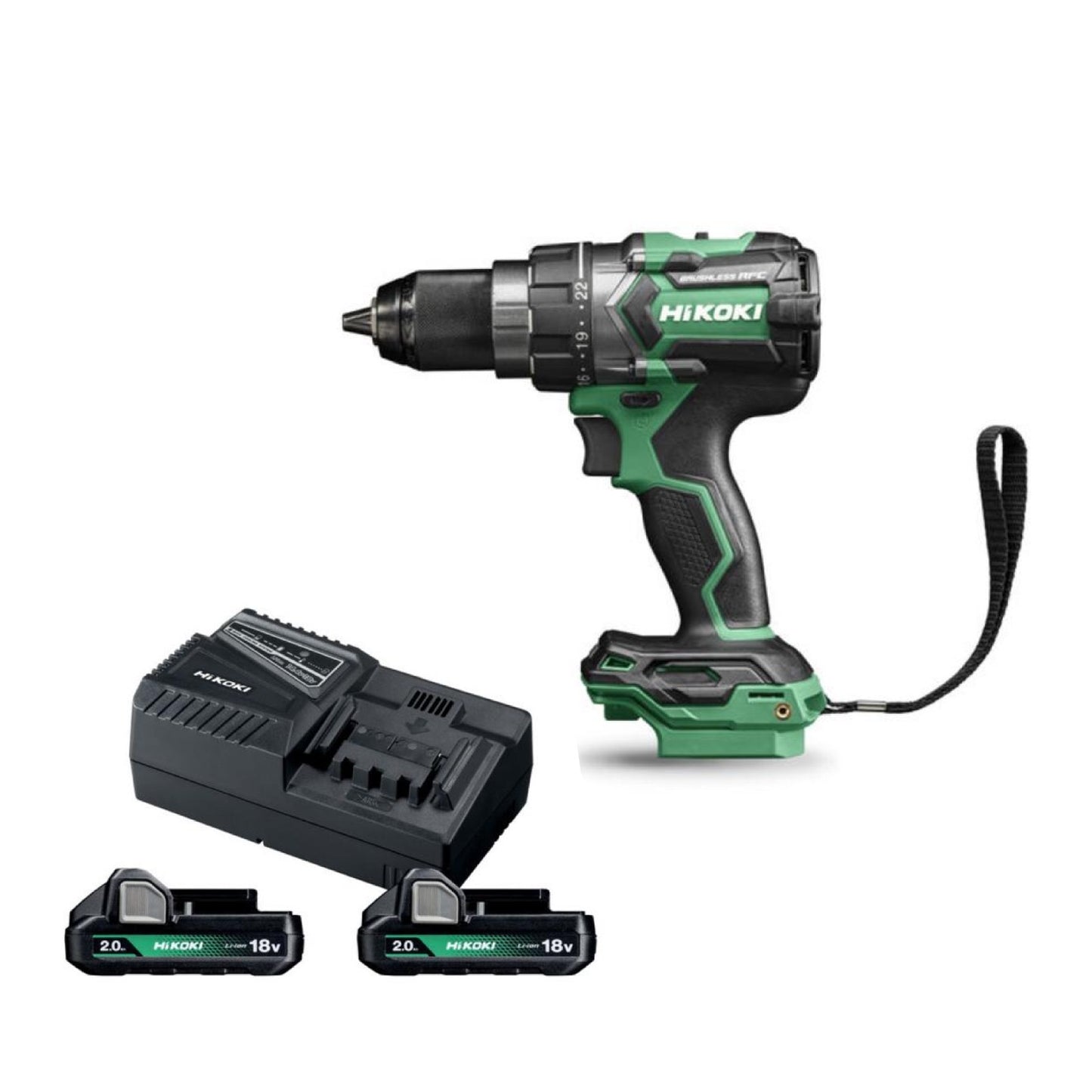 Hikoki BORRSKRUVDRAGARE ds18de med BATTERIPAKET 2XBSL1820M/LADDARE Begränsat antal