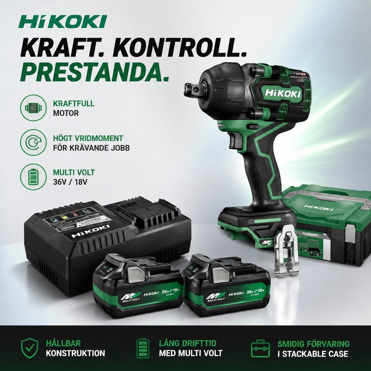 HiKOKI WR36DE Mutterdragare 36V Multi Volt 36V/18V & Snabbladdare