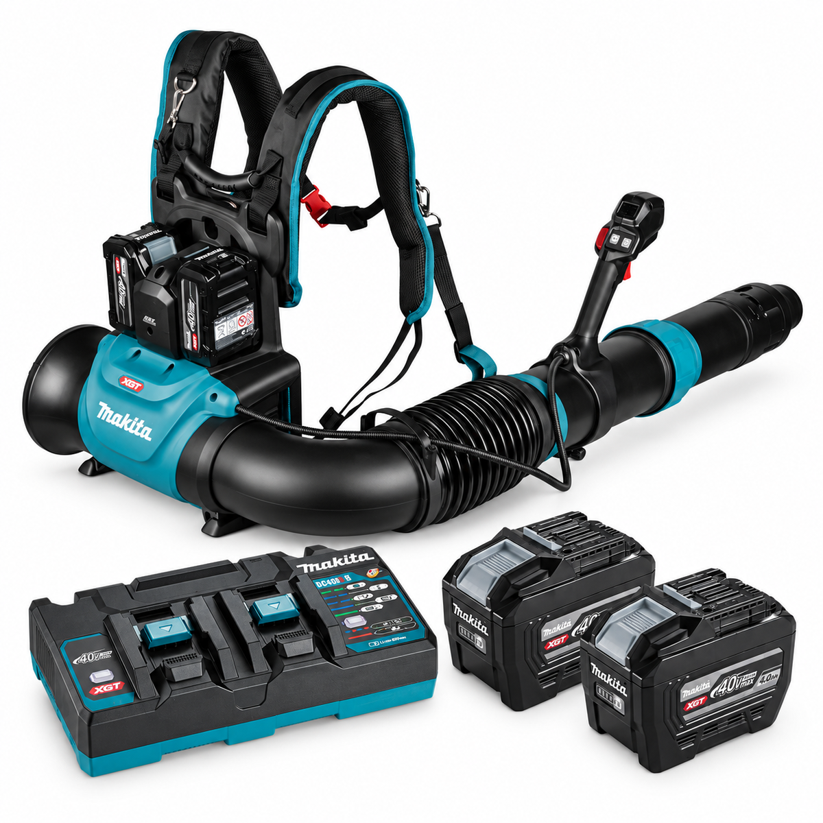 Makita UB004G XGT 40Vmax Ryggburen lövblås + Powerpack 2 x 8,0 Ah
