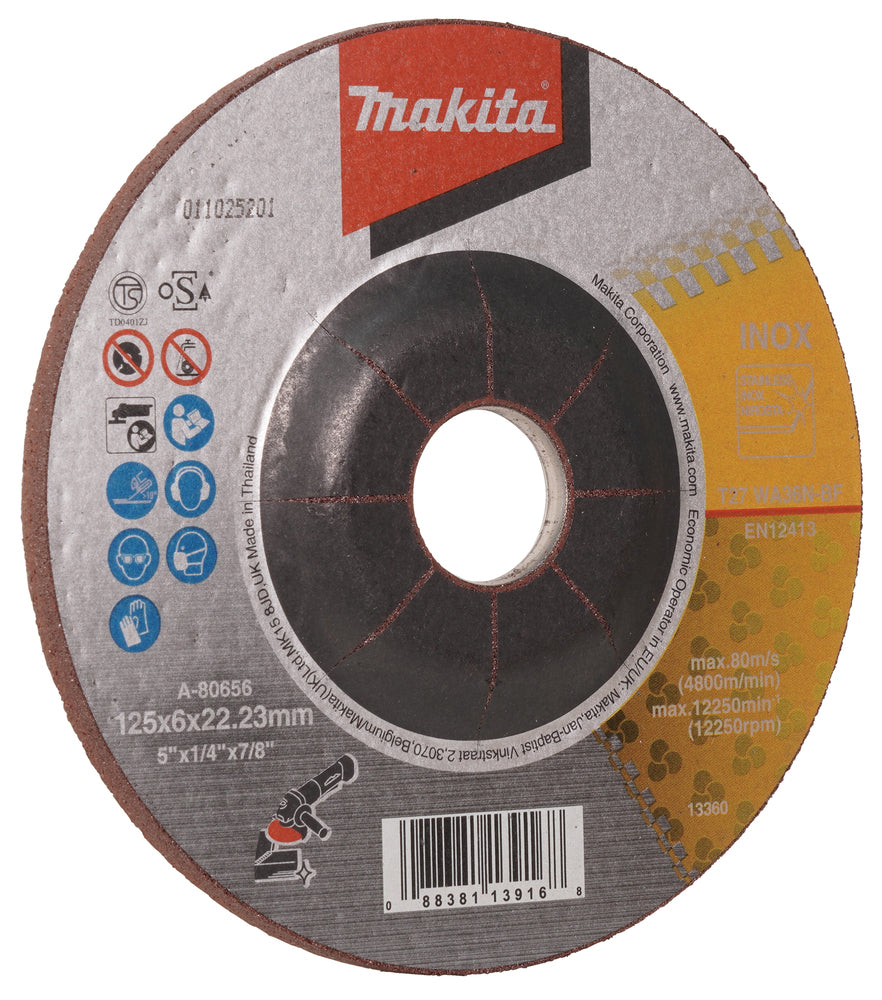 Makita Kapskiva 125 x 6 mm, WA36N, Metall, RostfriA-80656 ST