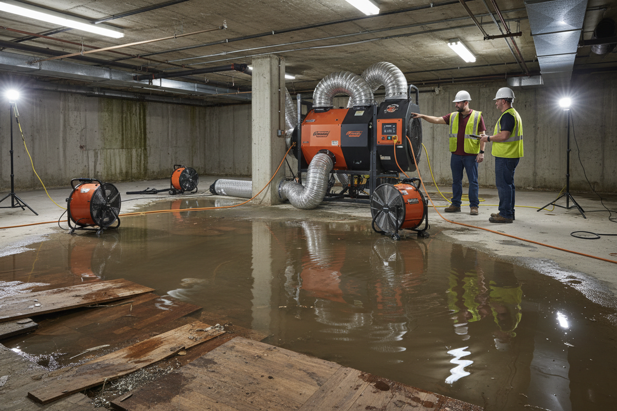 Dehumidifier in flooded basement