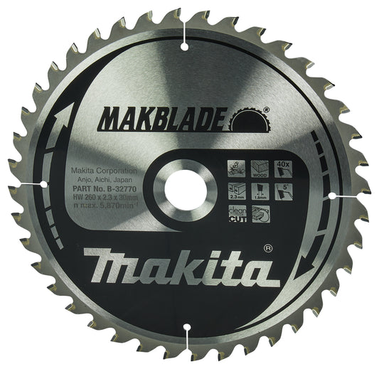 Makita Sågklinga, T.C.T, Makblade, 260 x 30 mm, 40 TB-32770