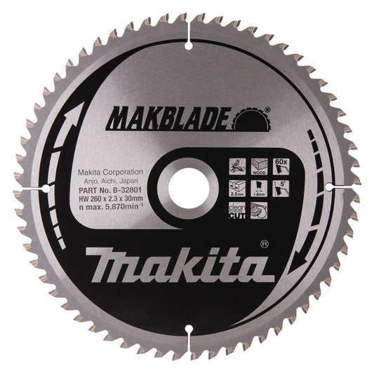 Makita Sågklinga, T.C.T, Makblade, 260 x 30 mm, 60 TB-32801